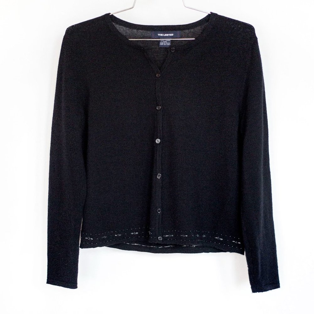 VTG The Limited Black Wool Beaded Cardigan - Size Large